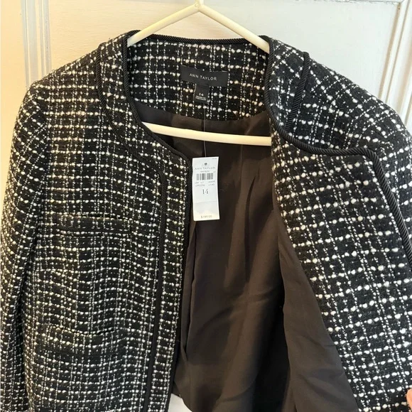 Ann Taylor Black and White Tweed Collarless Blazer and Matching Skirt - Picture 2 of 7